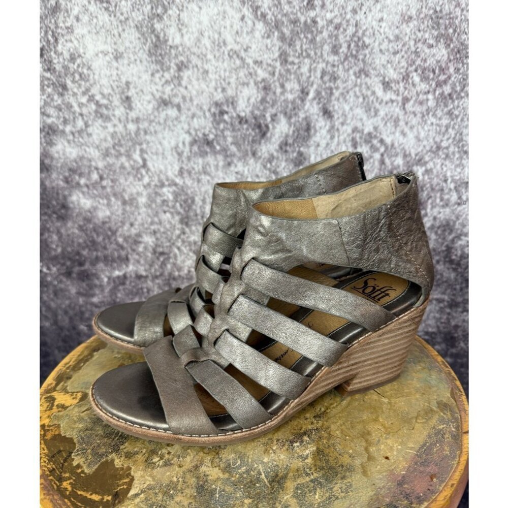 Sofft Wedge Sandals Womens 7 Gold Metallic Leather Gladiator‎ Boho Mod City